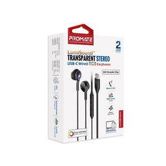 Promate Lumibuds-C Transparent Stereo Wired, Type-C, Earphones with Rgb, Black - LUMIBUDS-C BLK