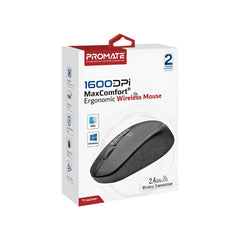 Promate Ergonomic Wireless Mouse, Black - TRACKER BLK