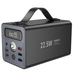 Hoco J138 Power Bank With Ultra Large 60,000mah Capacity 22.5w Pd20w Dc12v Multi Funion, Dual Type C Input And Type C And Triple Usb A Output, Led Digital Display Of Power Level, With Led Lamp And Handle Black