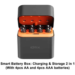 Idmix Rechargeable Battery Set With 8pcs Aa X4 + Aaa X4 1.5v Lithium Batteries Smart Battery Box Charging & Storage 2 In 1 1200+ Cycles