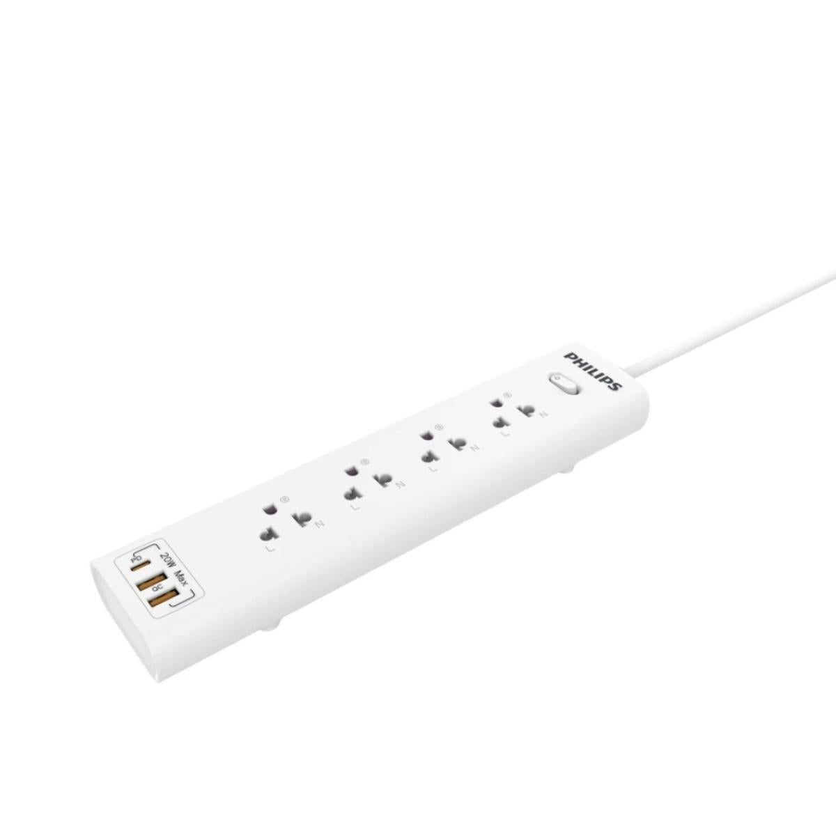 Philips Power Strip 4 Ac Outlet, 1 X Usb C, 2 X Usb With Overload Proteion, 2m Eu - CompuMe Philips Power Strip 4 Ac Outlet, 1 X Usb C, 2 X Usb With Overload Proteion, 2m Eu - CompuMe