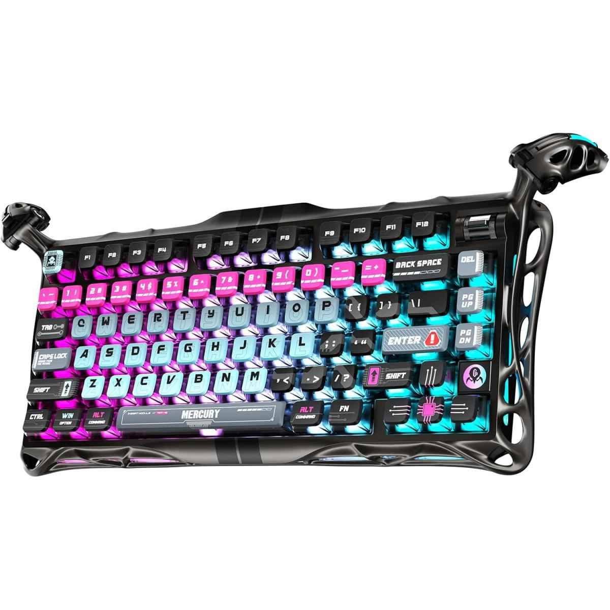 GravaStar Mercury V75 Pro HE Keyboard – 75% Layout Gaming Keyboard, Hall‑Effect Magnetic Switches, Only Wired, Hot‑Swappable, 8000 Hz Polling, Dual‑Zone RGB, Semi‑Aluminum Frame with Cyberpunk | V75 Pro HE |