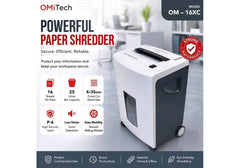 Magitech OM-16XC Cross-Cut Paper Shredder, 16 Sheet Capacity, 25.5L Bin with Wheels, Low Noise Office Shredder - White