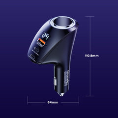 Remax Warriors Series 3-in-1 Car Charger with Cigarette Lighter Socket — 88.5W PD Fast Charge, Black - RCC339