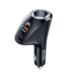 Remax Warriors Series 3-in-1 Car Charger with Cigarette Lighter Socket — 88.5W PD Fast Charge, Black - RCC339