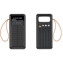 IT Holy B53 Solar Power Bank 50000mAh, 10W Charging | Solar Panel Portable Charger with 4 built-in cables | Digital Display LED Torch | Compatible with Smartphones Tablets - Black
