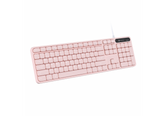 AR/EN Silent KC-01-E USB Wired Keyboard with Large Keycaps, Noise-Free Typing, Fn Multimedia Hotkeys, Full-Size Layout with Num Pad, Ergonomic Design, 1.5m USB Cable, for Laptop, PC, Mac - Baby Pink