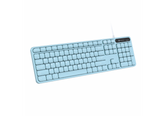 AR/EN Silent KC-01-E USB Wired Keyboard with Large Keycaps, Noise-Free Typing, Fn Multimedia Hotkeys, Full-Size Layout with Num Pad, Ergonomic Design, 1.5m USB Cable, for Laptop, PC, Mac - Light Blue