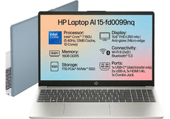 HP AI Business Laptop 15-fd0099nq, Intel Core 7 150U 5.4GHz 10 Cores, 16GB DDR5, 1TB PCIe SSD, 15.6" FHD, WiFi 6, BT 5.4 - Moonlight Blue, Natural Silver
