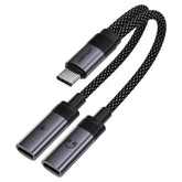 Acefast J14 - USB-C To 2x USB-C, 60W Fast Charging, Hi-Fi Audio, Aluminum Alloy, Plug & Play - Black