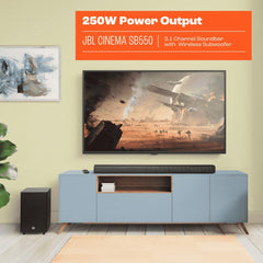 JBL Cinema SB550 3.1 Channel Soundbar with Wireless Subwoofer, 250W Output, 3x (45 x 100) mm Racetrack Drivers + 2x 13mm Tweeters Soundbar, Bluetooth 5.3 Conneivity, Black