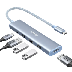 Ugreen 35581 Usb C To 5 In 1 Multiport Adapter 4k30hz 100w Usb C Pd, & 3x 5gbps Usb A Blue