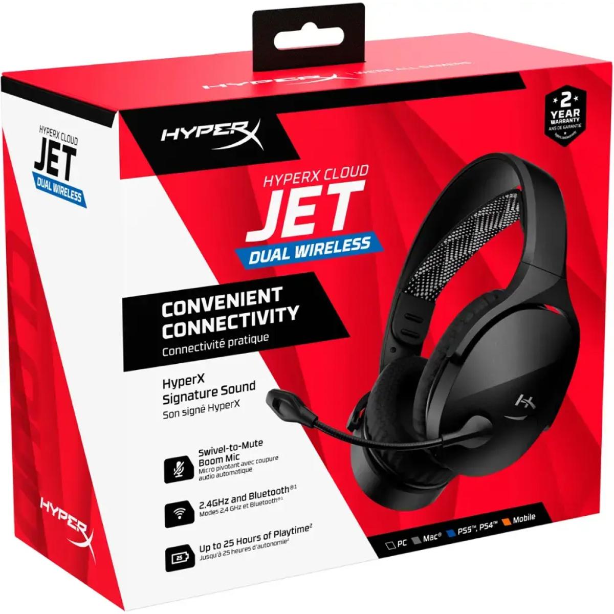 Hyperx Cloud Jet Dual Wireless & Bluetooth Gaming Headset Signature Hyperx Sound Swivel To Mute Boom Mic Up To 25 Hours Of Playtime Intuitive Audio Controls , Black - CompuMe Hyperx Cloud Jet Dual Wireless & Bluetooth Gaming Headset Signature Hyperx Sound Swivel To Mute Boom Mic Up To 25 Hours Of Playtime Intuitive Audio Controls , Black - CompuMe