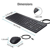 Hp 150 Wired Keyboard & Mouse Combo Usb 12 Shortcut Keys 6° Adjustable Slope Keyboard & 1600 Dpi Optical Sensor Mouse