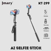 Jmary Kt 299 Rotation Smart Tripods Al Face Sensor Selfie Stick Tripod Upto 1.8 Meter Long 360° Horizontal Black