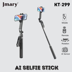 Jmary Kt 299 Rotation Smart Tripods Al Face Sensor Selfie Stick Tripod Upto 1.8 Meter Long 360° Horizontal Black