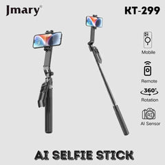 Jmary Kt 299 Rotation Smart Tripods Al Face Sensor Selfie Stick Tripod Upto 1.8 Meter Long 360° Horizontal Black
