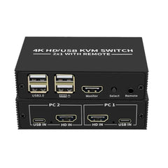 2-Port HDMI USB KVM Switch, 4K Plastic with Built in Cables