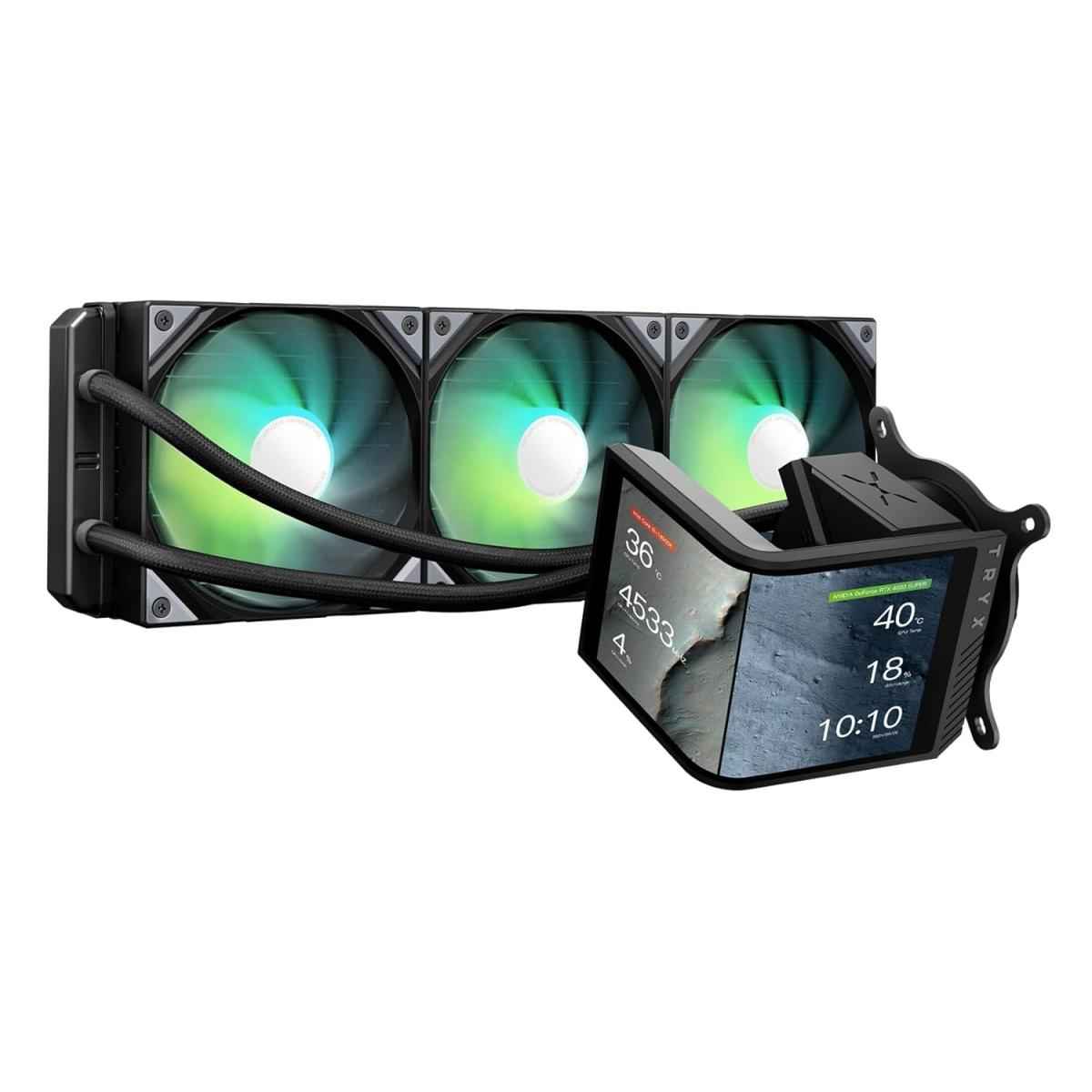 TRYX Panorama SE 360 (Black) ARGB High- Preformance AIO CPU Liquid Cooler, 6.67" 2K 60Hz Curved 3D Amoled Rotatable Display, Customizable 3D Effect, Asetek Adela Pump w/ Daisy-Chain2 ARGB Fans | L-P360L-AM3M-G0K |