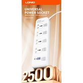 LDNIO SC4408C Overload Protector Electric Extension Socket Universal Plug Type Power Strip with 4 USB Ports Socket - White