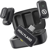 Hollyland Lark A1 Dou Wireless Microphone for iPhone 17/16/15 & Android, 48kHz/24-bit, 3-Level Intelligent Noise Cancel, Mini Mic for YouTube, Podcast, Vlogging (2TX + USB-C RX + Charging Case) - Black