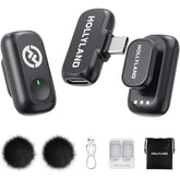 Hollyland Lark A1 Mini Wireless Microphone for iPhone 17/16/15 & Android, 48kHz/24-bit, 3-Level Intelligent Noise Cancel, Mini Mic for YouTube, Podcast, Vlogging (Black, 2TX + USB-C RX) - Black