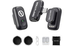 Hollyland Lark A1 Mini Wireless Microphone for iPhone 17/16/15 & Android, 48kHz/24-bit, 3-Level Intelligent Noise Cancel, Mini Mic for YouTube, Podcast, Vlogging (Black, 2TX + USB-C RX) - Black
