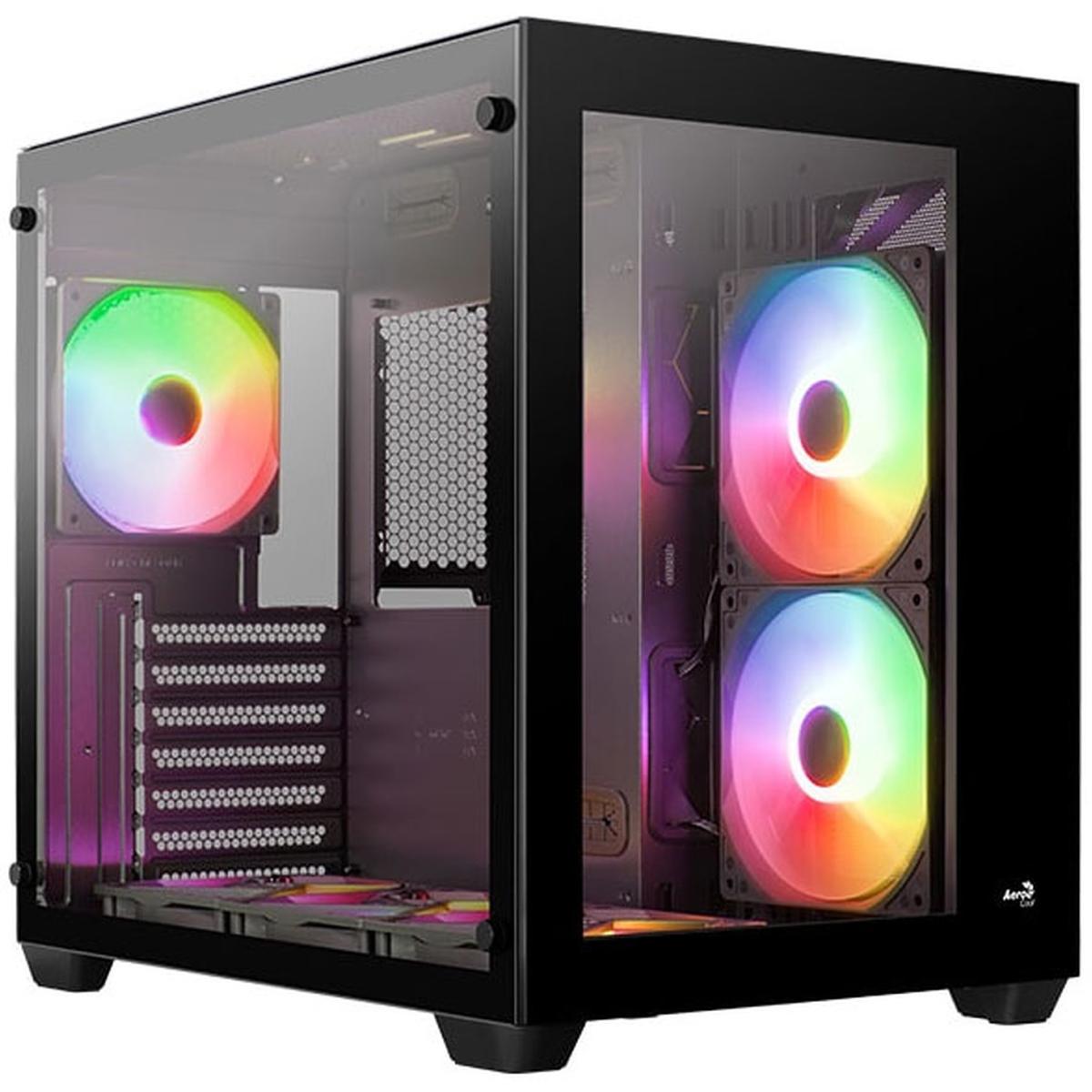 AeroCool Dryft ARGB Stylish w- Panoramic View ATX Mid Tower Tempered Glass Gaming Case w- 6 ARGB fans + 7-Port Fan PWM ARGB Hub - Dryft-G-BK-v2 -