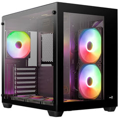 AeroCool Dryft ARGB Stylish w- Panoramic View ATX Mid Tower Tempered Glass Gaming Case w- 6 ARGB fans + 7-Port Fan PWM ARGB Hub - Dryft-G-BK-v2 -