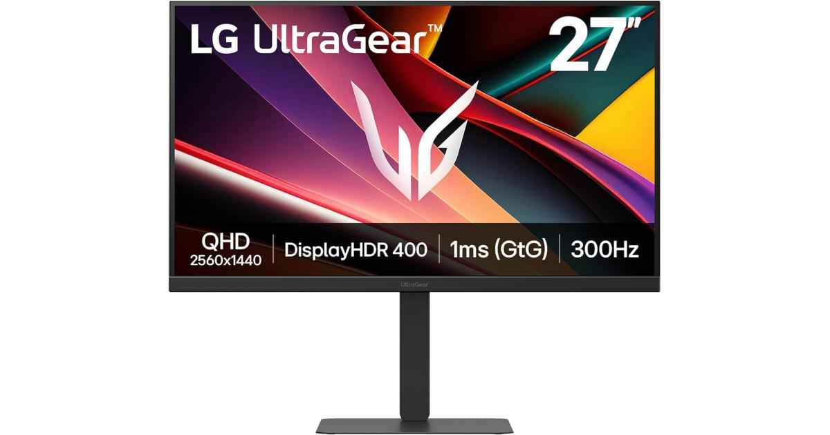 LG 27G640A-B 27" UltraGear™ QHD IPS Gaming Monitor – 300Hz, 1ms Response, HDR400, FreeSync™ Premium & G-SYNC® Compatible