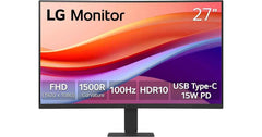 LG 27U421A-B 27'' FHD curved monitor with 100Hz refresh rate and USB-C port.