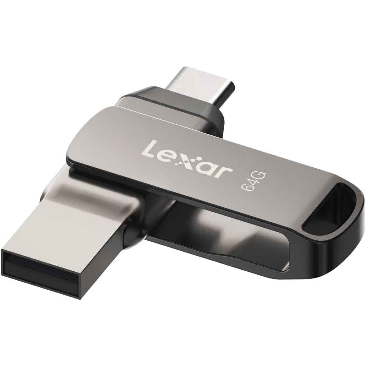 Lexar 64gb Jumpdrive Dual Drive D400 Usb 3.1 Type C And Type A Flash Drive For Storage Expansion And Backup, Up To 130mb/s Read, Metal Housing & Swivel Design, Titanium
