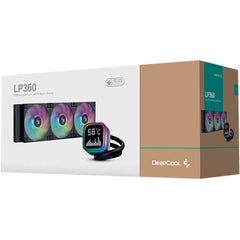 Deepcool Lp360 Liquid Cooler 360mm 5th Gen Pump 3400 Rpm Aio Unique Dot Matrix Pixelated Screen Display Anti Leak Argb Fans & Halo Pump Head ,black