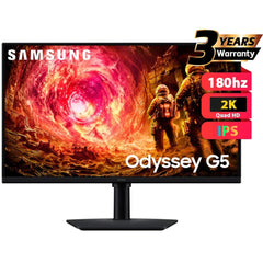 Samsung Odyssey G5 (2026) (FG502E) 32" Flat Monitor IPS 2K (2560 x 1440) 180Hz 1ms(GTG), HDR10, 99% sRGB, 8 Bit, G-Sync Compatible w/ Ergonomic Stand