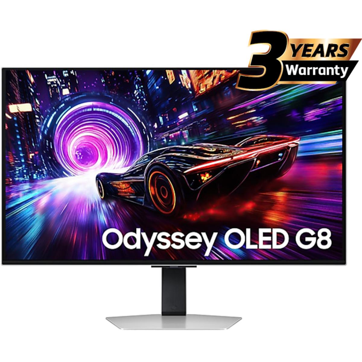 Samsung Odyssey OLED G8 (Non Smart) (FG810) 27" Flat Monitor 4K (3840 x 2160) 240Hz, 0.03ms(GTG), QD-OLED, HDR10+, 99% DCI Coverage, HDMI 2.1, Core Sync w/ Sleek Metal Design, Ergonomic Stand | LS27FG810SMXUE | - CompuMe