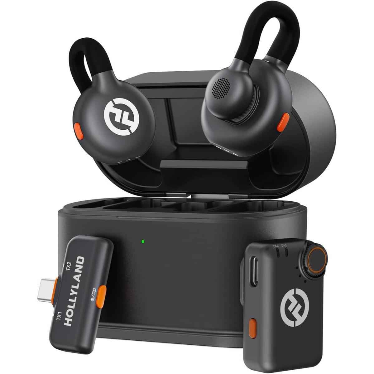 Hollyland Lark M2s Mini Wireless Microphone System, Camera Rx+type C Rx, For Camera/iphone/android/laptop, Titanium Clip, 300m Range, 20 Hz 20 Khz Frequency Response Black