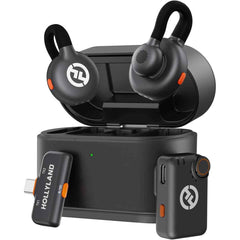 Hollyland Lark M2s Mini Wireless Microphone System, Camera Rx+type C Rx, For Camera/iphone/android/laptop, Titanium Clip, 300m Range, 20 Hz 20 Khz Frequency Response Black