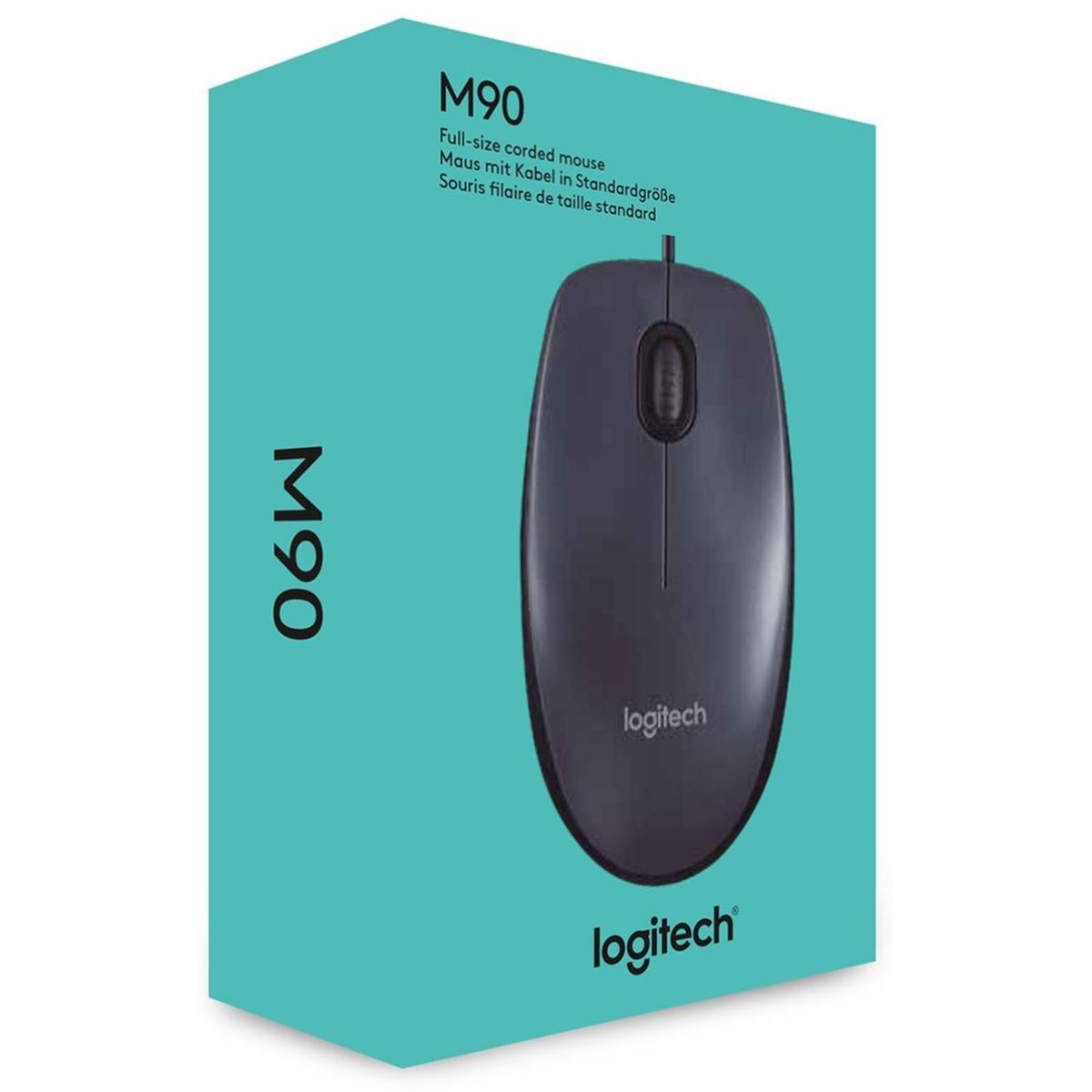Logitech M90 1000 dpi USB Wired Optical Mouse, Comfort Ambidextrous Design - Black | Logitech M90 | - CompuMe
