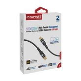 Promate LucidLine-CC120 USB-C to USB-C Cable – 100W Fast Charging, 480Mbps, LED Tips, Black