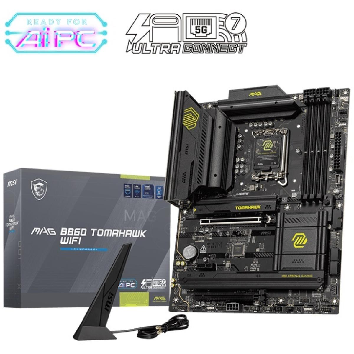 MSI MAG B860 TOMAHAWK WIFI -Wi-Fi 7- Intel Core Ultra -Series 2-, LGA 1851-DDR5-PCIe 5.0-3xM.2 - ATX Gaming MotherBoard - MAG B860 TOMAHAWK WIFI -
