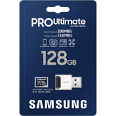 Samsung Pro Ultimate Microsd Memory Card+reader, 128gb Microsdxc, Up To 200 Mb/s, 4k Uhd, Uhs I, Class 10, U3,v30, A2 For Gopro Aion Cam, Dji Drone, Gaming, Phones, Tablets