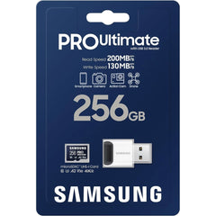 Samsung PRO Ultimate microSD Memory Card+Reader, 256GB microSDXC, Up to 200 MB/s, 4K UHD, UHS-I, Class 10, U3,V30, A2 for GoPRO Action Cam, DJI Drone, Gaming, Phones, Tablets