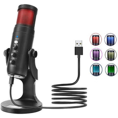 Jmary MC-PW9 Wired USB RGB Microphone for Recording - Black