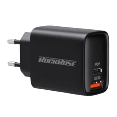 Rockrose Wall Charger Eclips GII Combo, 20Watts PD & QC 3.0, 2Port, Black