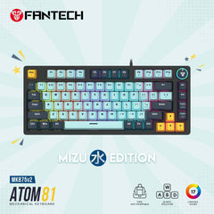 Fantech Mk875 V2 Atom81 (TKL 75% Size) RGB Wired 3 Colors Combination Mechanical Gaming Keyboard Mizu Edition, 3 Pin Hot-Swappable Switches, 26 Anti-Ghosting Keys, Multimedia Knob - Sky Blue/Blue Switch | MK875V2 | - CompuMe
