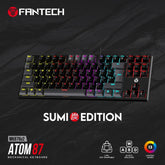 Fantech MK876 V2 Atom87 (TKL 75% Size) RGB Wired 2 Colors Combination Mechanical Gaming Keyboard Sumi Edition, 3 Pin Hot-Swappable Switches, 25 Anti-Ghosting Keys - Black/Blue Switch | MK876V2 BL(BL) |