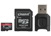 Kingston Memory Card 64GB micSDXC React+ SDCR2 285R UHS-II w/ADP+MLPM Reader