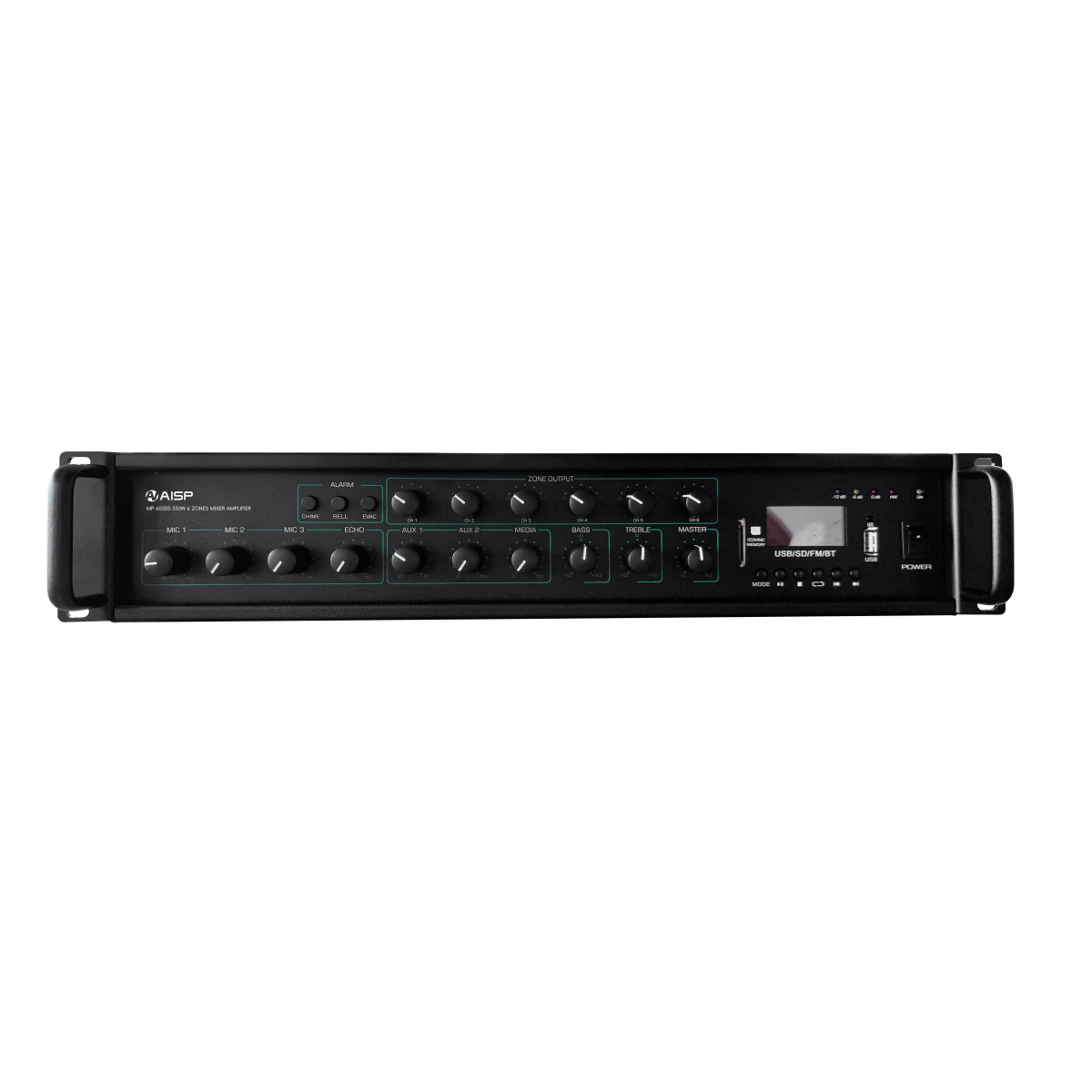 AISP MP-6550S 6 Zones Mixer Amplifier with MP3/USB/BT/SD/ECHO/AUX 550W