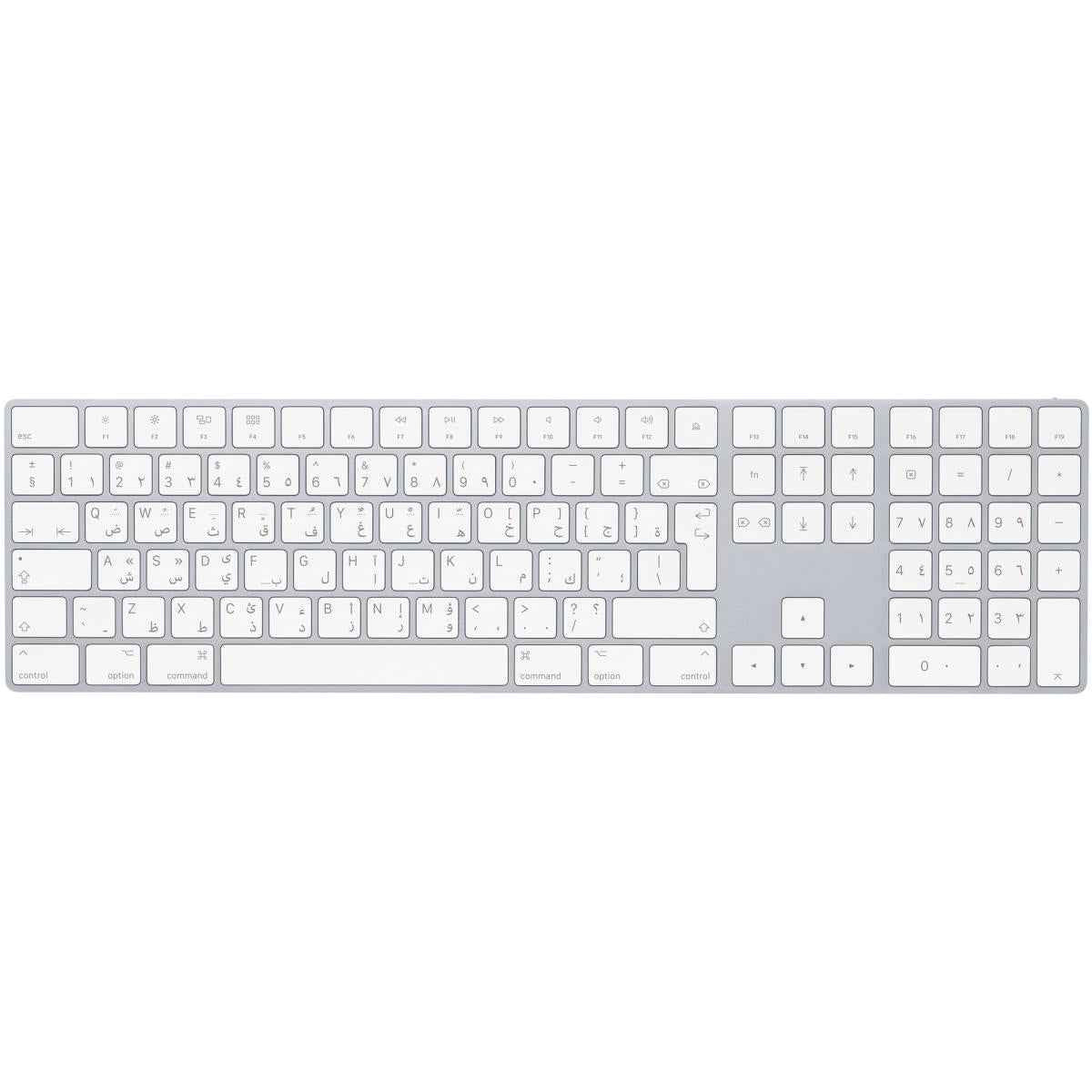 Apple Wireless Magic Keyboard With Numeric Keypad - Arabic, Slim Design, Bluetooth, Lightning Port (Lightning To USB) - White | MXCJ3AB/A |