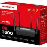 Mercusys Mr25be Router Wi Fi 7 Be3600mbps Dual Band, 4 Gigabit Ports, 4 High Gain Antennas, 160mhz Channels, 4k Qam, Mlo, Wpa3 Security, App Control Black